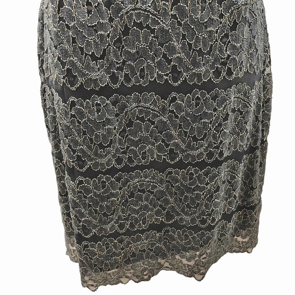 Jessica Howard NEW Lace Panel Sleeveless Sheath Dress Charcoal Gold Metallic 14P - Picture 10 of 13